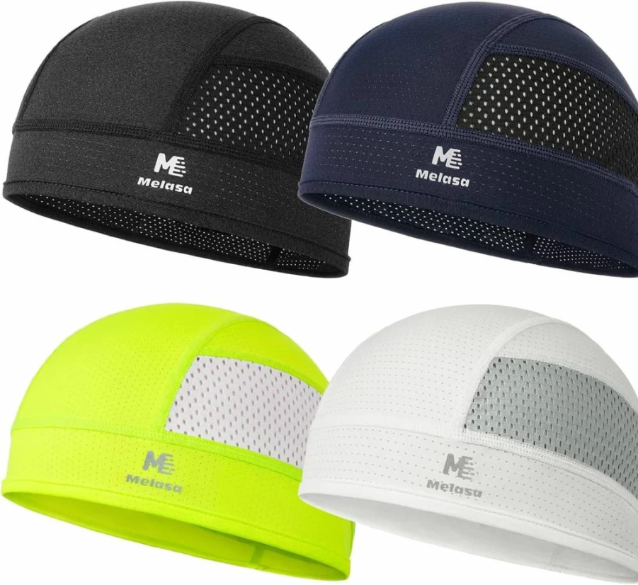 MELASA 4 Pack Breathable Mesh Skull Cap for Men & Women - Cooling Helmet Liner for Cycling, Motorcycle, and Hard Hat Use