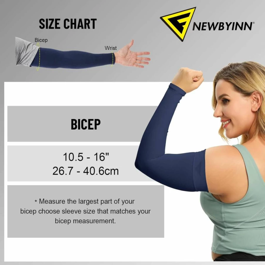 Newbyinn UV Sun Protection Arm Sleeves for Men & Women - Cooling Compression Sleeve Covers Tattoos, Size L-XL, Breathable SPF Arm Guards