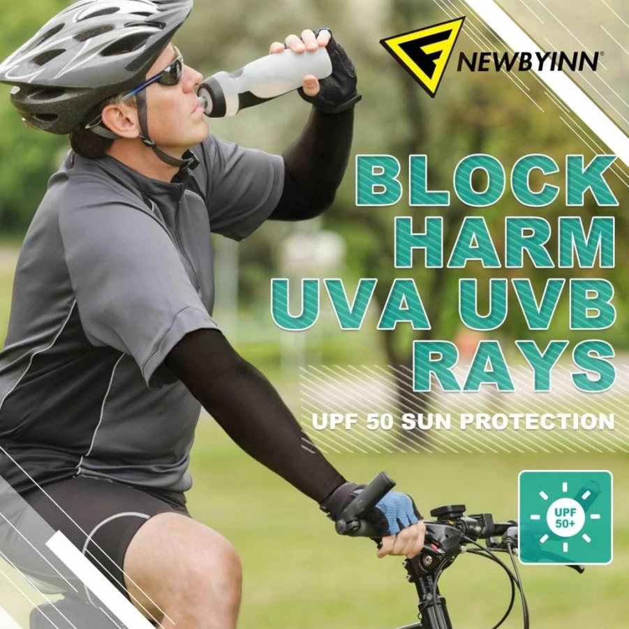 Newbyinn UV Sun Protection Arm Sleeves for Men & Women - Cooling Compression Sleeve Covers Tattoos, Size L-XL, Breathable SPF Arm Guards