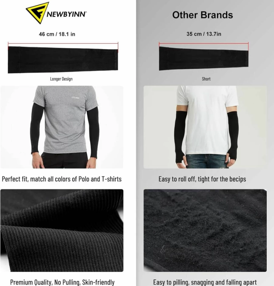 Newbyinn UV Sun Protection Arm Sleeves for Men & Women - Cooling Compression Sleeve Covers Tattoos, Size L-XL, Breathable SPF Arm Guards