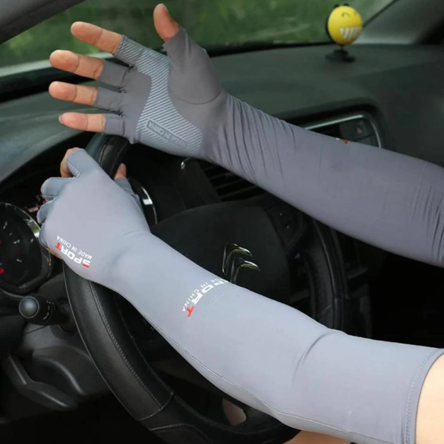 BULINGNA Cooling UV Protective Arm Sleeves with Half-Finger Gloves for Men & Women - Sunblock Sports Sleeves