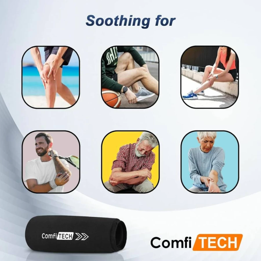 Comfitech Adjustable Elbow Ice Pack Wrap - Reusable Cold Therapy Sleeve for Pain Relief, Tennis Elbow, Golfers Arm & Calf Support, Large Size