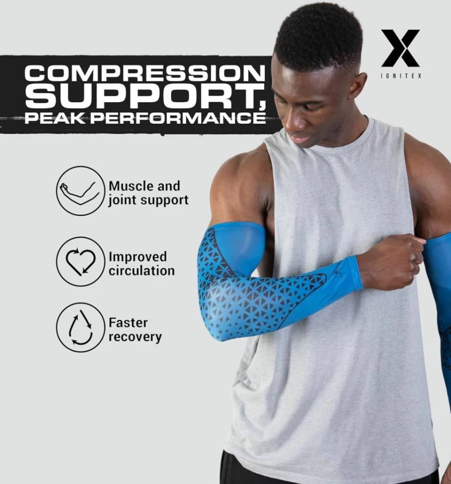 IGNITEX UPF 50 Sun Sleeves for Men & Women - Cooling Compression Arm Sleeves, UV Protection Sun Shield for Outdoor Activities