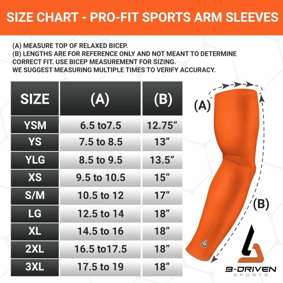B-Driven Sports Compression Arm Sleeves for Men & Women – UV Protection, Cooling, Elbow Support for Baseball, Basketball, Football, Golf – Tattoo Cover & Tendonitis Relief (1 Pair)