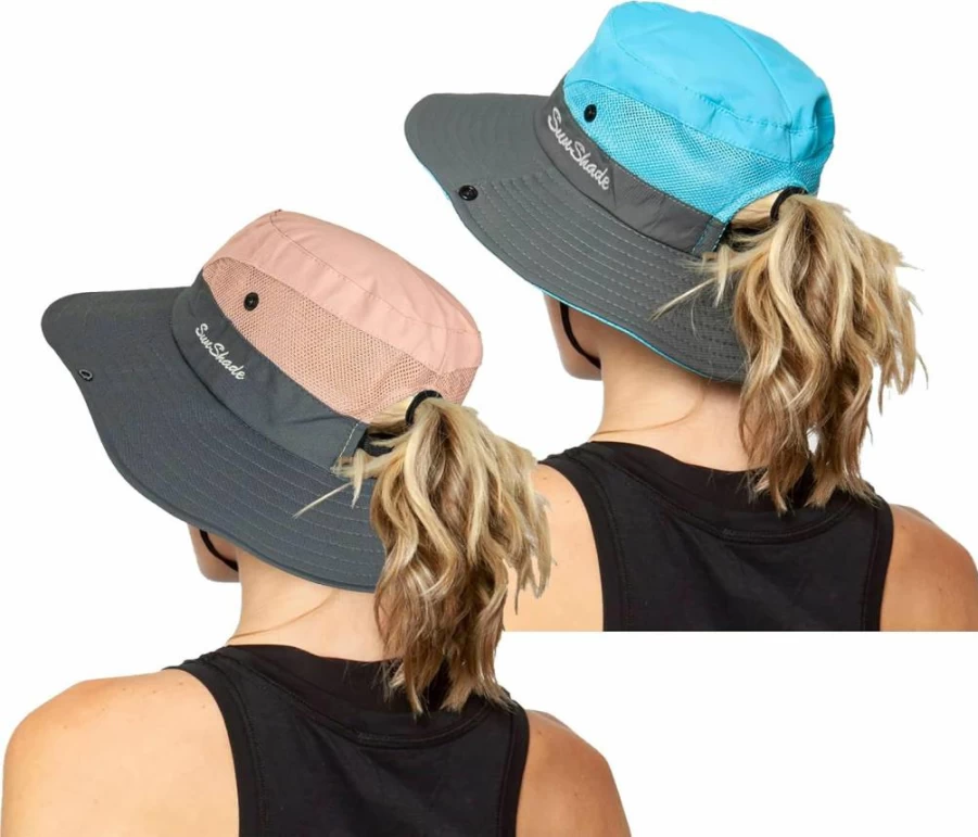 INOGIH Women's Foldable Wide Brim Sun Hat UPF 50+ UV Protection Mesh Beach Hat with Ponytail Hole for Outdoor Fishing Travel