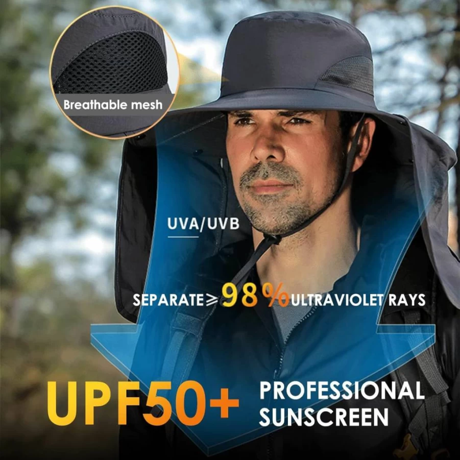 DOCVIT UPF50+ Sun Hat for Men & Women - Waterproof Wide Brim Bucket Fishing Hat with Neck Flap for Outdoor UV Protection