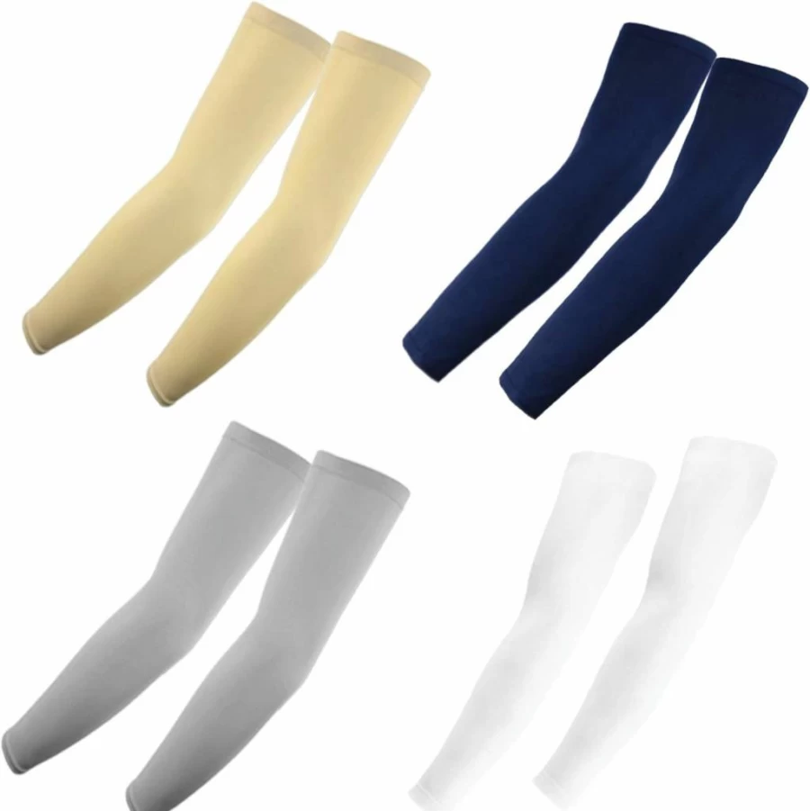 The Elixir Golf UV Sun Protective Arm Sleeves - 4 Pairs Compression Covers for Men & Women (Beige, White, Navy, Grey) - Cooling, Warming, UPF 50+ Sports Sleeves