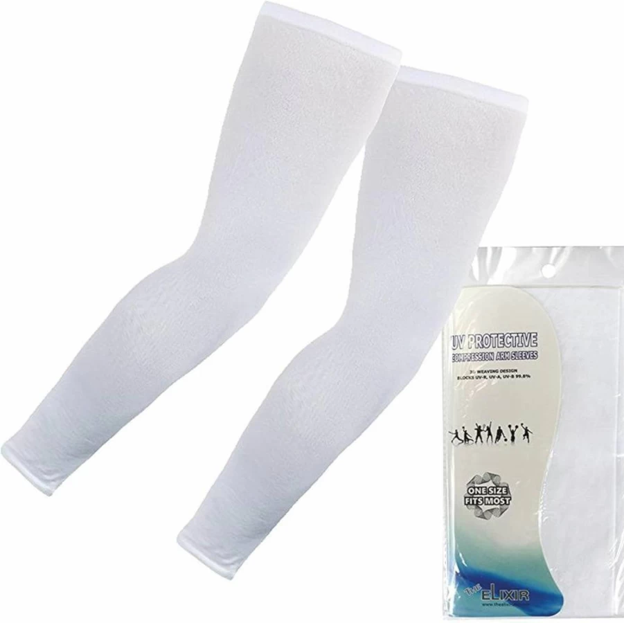 The Elixir Golf UV Sun Protective Arm Sleeves - 4 Pairs Compression Covers for Men & Women (Beige, White, Navy, Grey) - Cooling, Warming, UPF 50+ Sports Sleeves