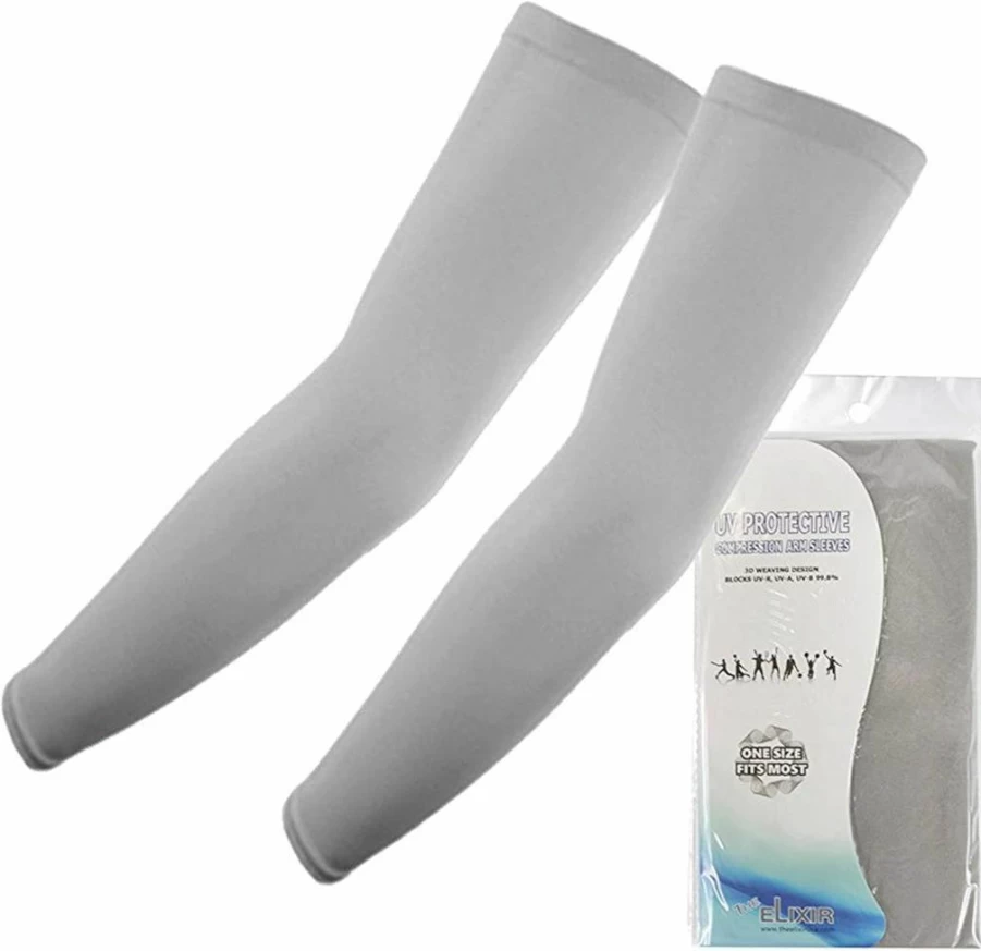 The Elixir Golf UV Sun Protective Arm Sleeves - 4 Pairs Compression Covers for Men & Women (Beige, White, Navy, Grey) - Cooling, Warming, UPF 50+ Sports Sleeves