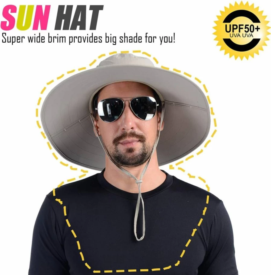 USHAKE Foldable Wide Brim Sun Hat UPF 50+ for Fishing, Safari & Outdoor Activities