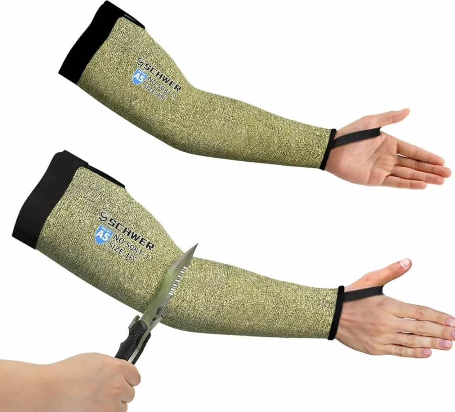 Schwer S081 Cut Resistant Arm Sleeves - ANSI A5 Rated, Flame Resistant Welding & Gardening Sleeves with Thumbhole, PFAS-Free Work Protection