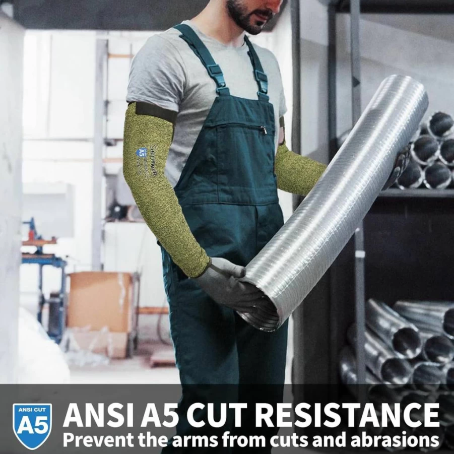 Schwer S081 Cut Resistant Arm Sleeves - ANSI A5 Rated, Flame Resistant Welding & Gardening Sleeves with Thumbhole, PFAS-Free Work Protection