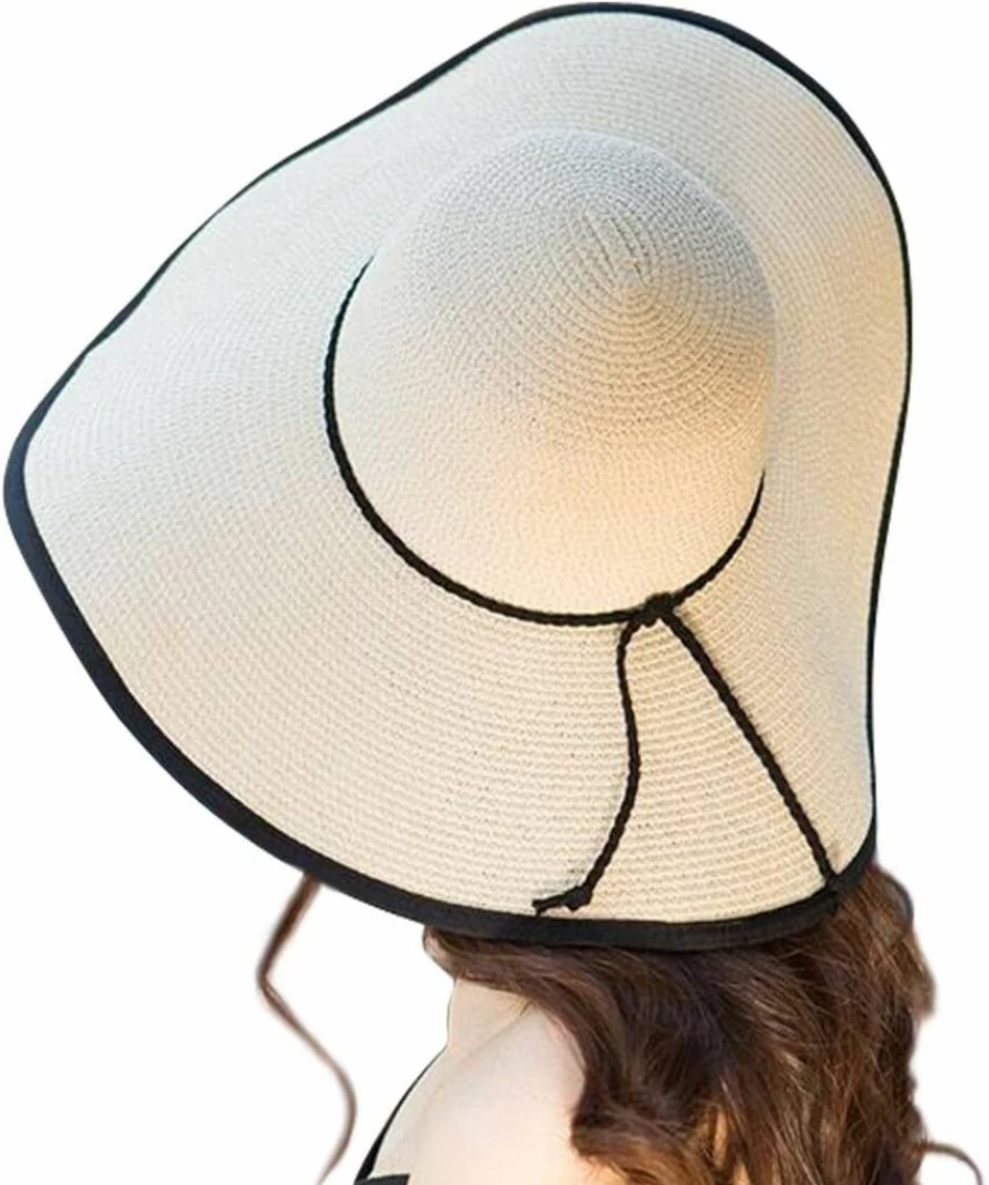 Lanzom Women's UPF 50+ Wide Brim Floppy Straw Hat - Foldable Roll Up Beach Sun Hat for Outdoor Summer Protection