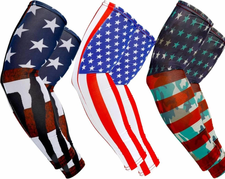 Toulite Cooling Compression Arm Sleeves 3-Pack - UV Protection American Flag Design for Sports Basketball Football Baseball & Outdoor Activities