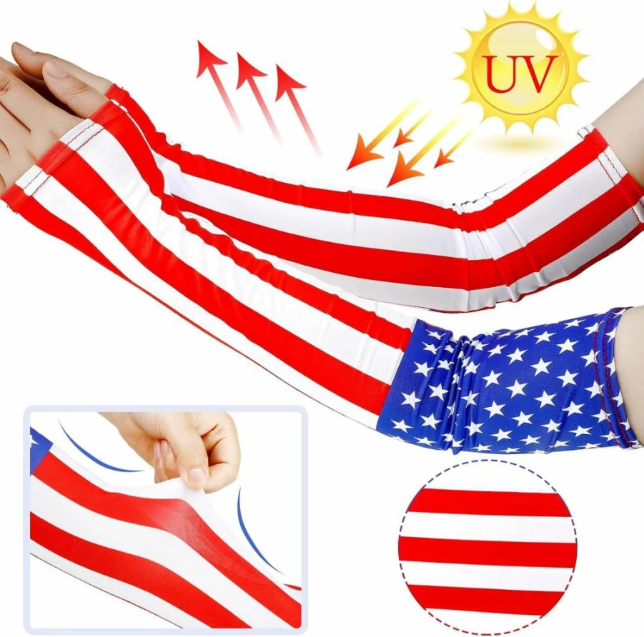 Toulite Cooling Compression Arm Sleeves 3-Pack - UV Protection American Flag Design for Sports Basketball Football Baseball & Outdoor Activities
