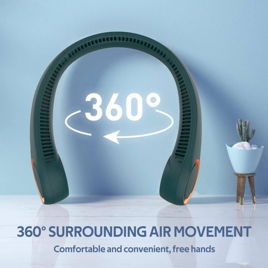 Penkou Portable Neck Fan - 360° Bladeless Cooling, USB Rechargeable 4000mAh Battery, 3-Speed Quiet Wearable Fan for Men/Women, Ideal for Indoor & Outdoor Use, Perfect Gift for Mom/Dad (Black)