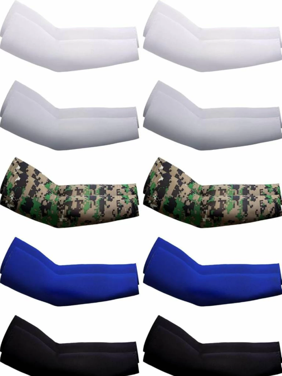 Boao UV Sun Protection Arm Sleeves - 10 Pairs Ice Silk Cooling Compression Sleeves for Men & Women, Sports, Golf, Work (White, Grey, Black, Blue, Camouflage, Small)