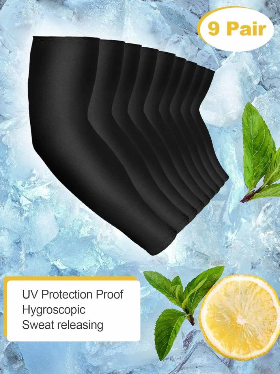 Mudder 9 Pairs Unisex UV Protection Arm Sleeves - Cooling Ice Silk Sun Cover for Men & Women, Black