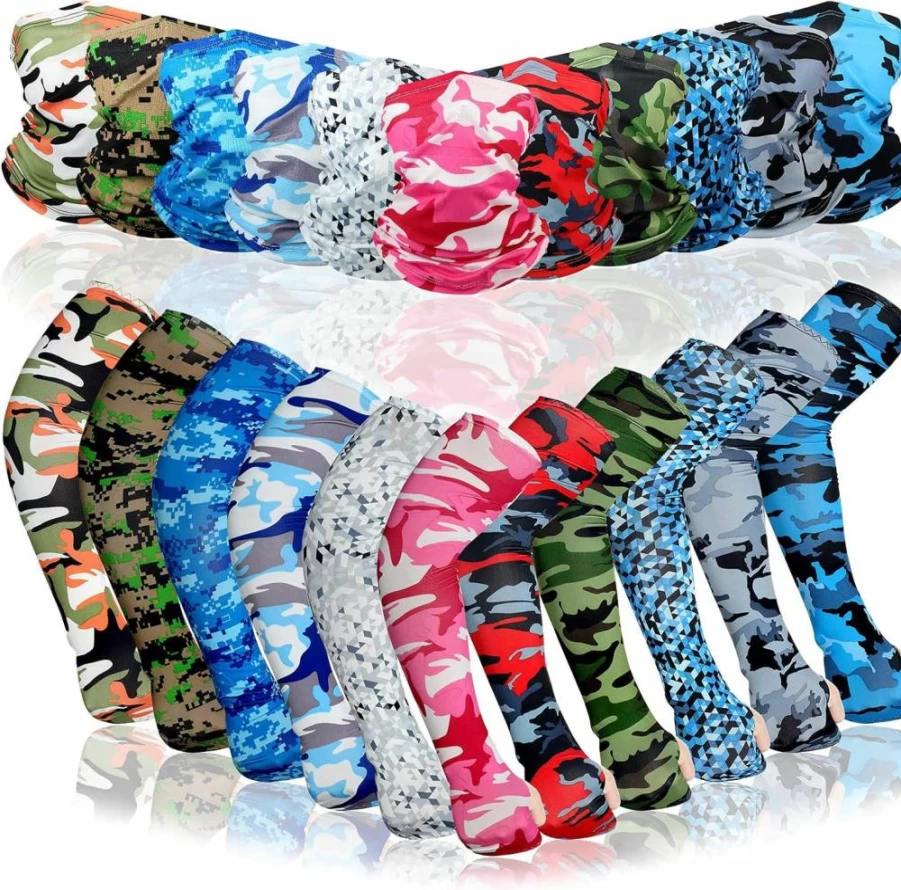 Geyoga 11-Pack UV Protection Arm Sleeves with Cooling Face Cover & Neck Gaiter - Ice Silk Sun Sleeves for Men Women, Tattoo Cover, Outdoor Sports Summer Essentials