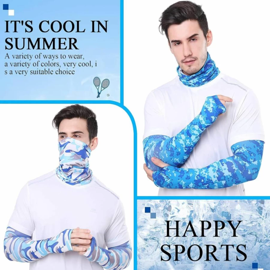 Geyoga 11-Pack UV Protection Arm Sleeves with Cooling Face Cover & Neck Gaiter - Ice Silk Sun Sleeves for Men Women, Tattoo Cover, Outdoor Sports Summer Essentials