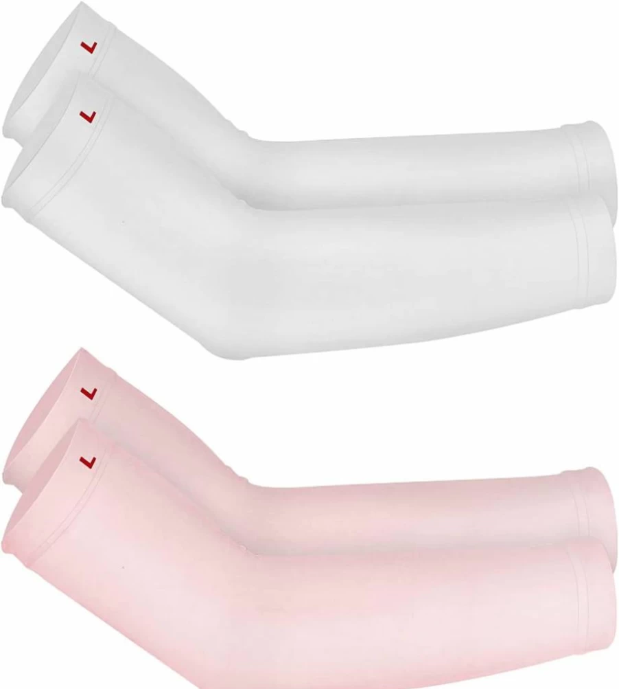 Luwint Kids UV Sun Protection Arm Sleeves (2 Pairs) - Cooling Sun sleeves for Boys & Girls Ages 4-12, White & Pink