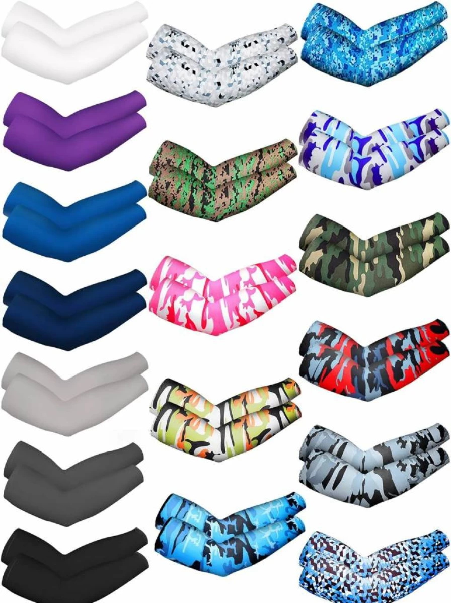 Hicarer Cooling UV Protection Arm Sleeves for Men & Women - 18 Pairs Ice Silk Sun sleeves (Camouflage & Solid Colors)