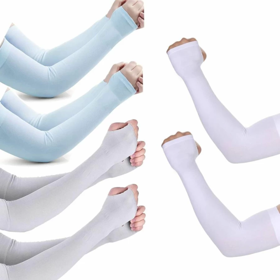 EZVING 5 Pairs Cooling Sun Protection Arm Sleeves for Women - Breathable UV Guard Tattoo Cover with Thumb Holes, Outdoor Sports & Gardening