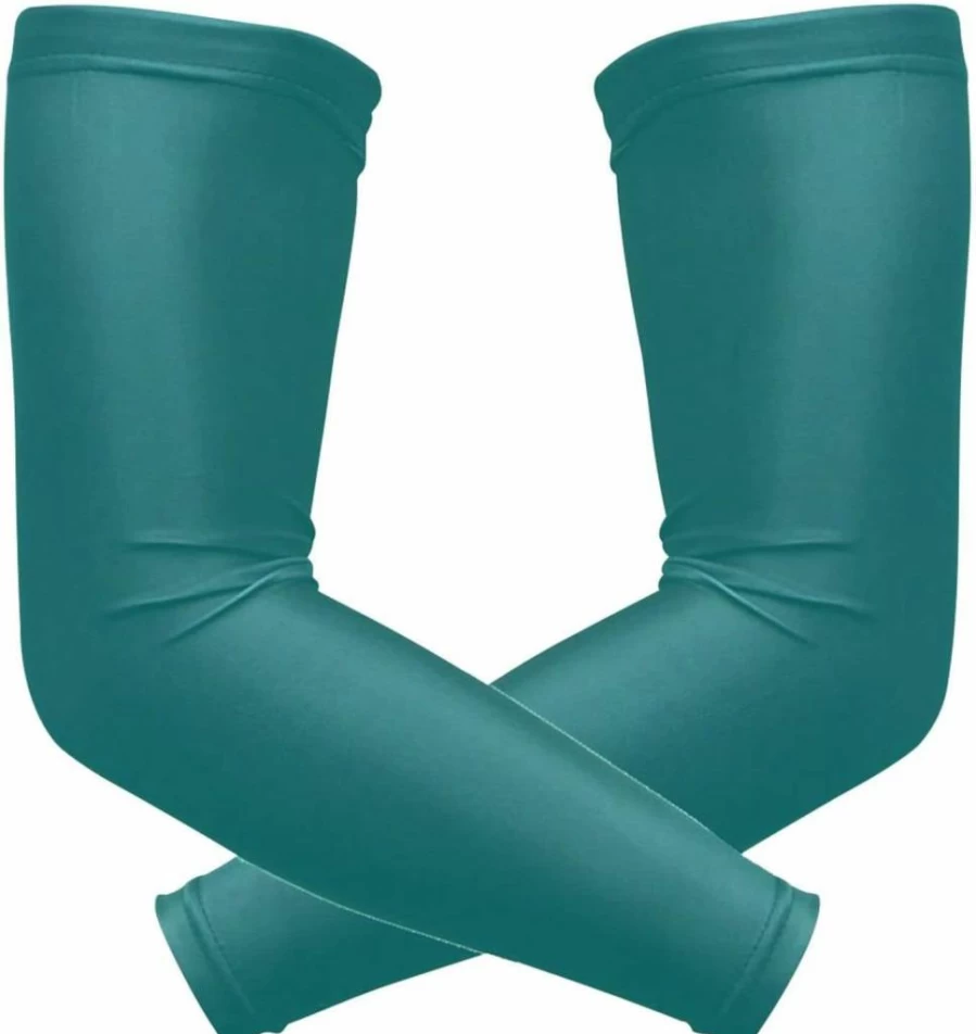 WELLDAY Dark Teal Green Compression Arm Sleeves for Men & Women - UV Sun Protection, Cooling Sport Sleeves for Basketball, Football, Golf, Tattoo Cover Up