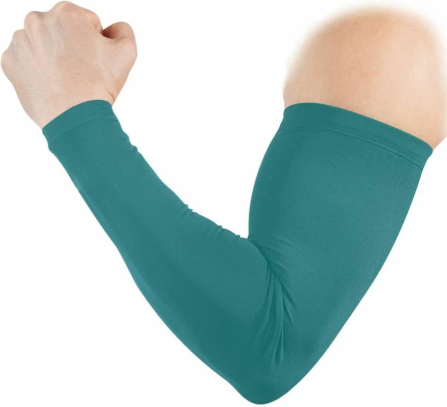 WELLDAY Dark Teal Green Compression Arm Sleeves for Men & Women - UV Sun Protection, Cooling Sport Sleeves for Basketball, Football, Golf, Tattoo Cover Up