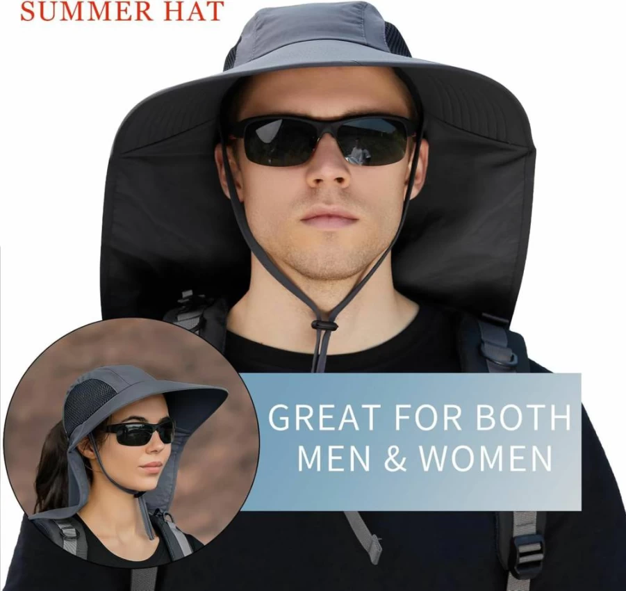 ZOORON UPF 50+ Sun Hat for Men & Women - Wide Brim UV Protective Hiking Fishing Hat with Neck Flap