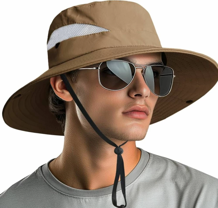 NPQQUAN Wide Brim Sun Hat for Women & Men - UPF 50+ Beach & Fishing Bucket Hat with Ponytail Hole