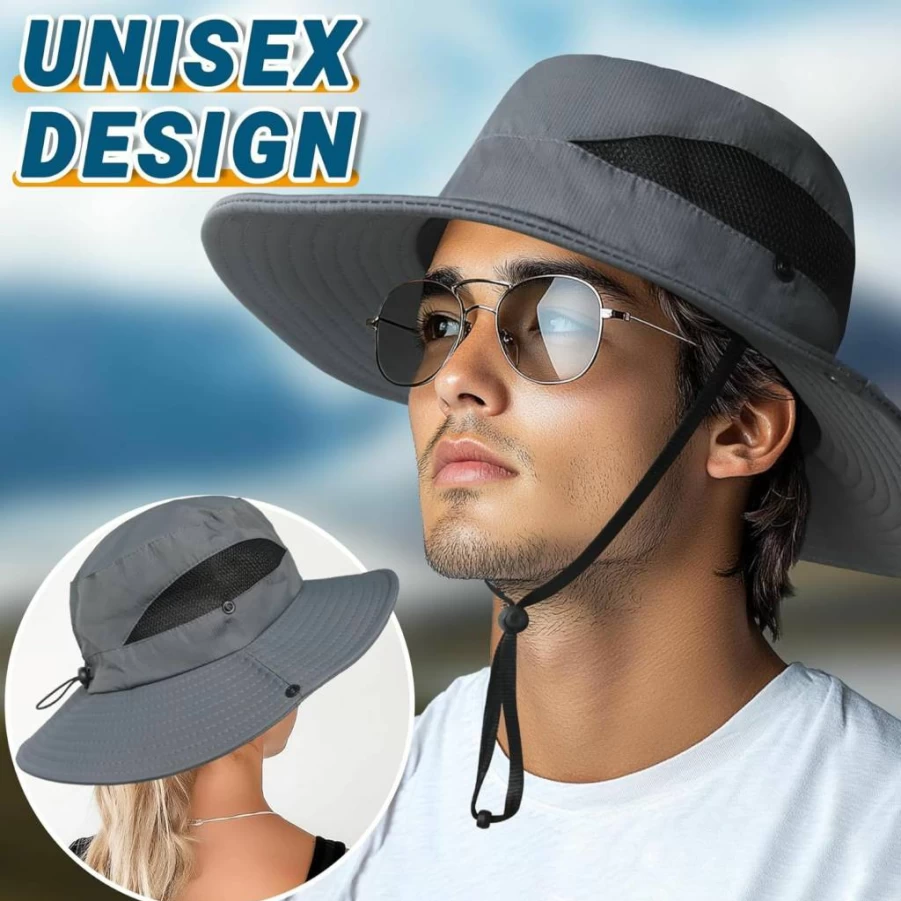 NPQQUAN Wide Brim Sun Hat for Women & Men - UPF 50+ Beach & Fishing Bucket Hat with Ponytail Hole