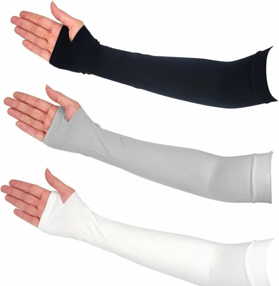 Medsuo 3 Pairs Compression Arm Sleeves for Men & Women - Cooling UV Protection, Thumb Hole Design for Sports, Cycling, Workouts, Tattoo Cover, Summer Sun Arm Sleeves